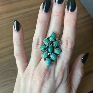Vintage Huge Blue Multi Stone Turquoise Statement 925 Sterling silver ring BOHO